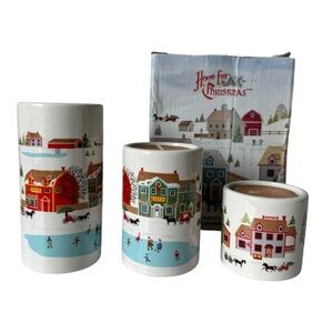 Vintage Home For Christmas Tea Light Candle Set 3 Ceramic Candle Holders